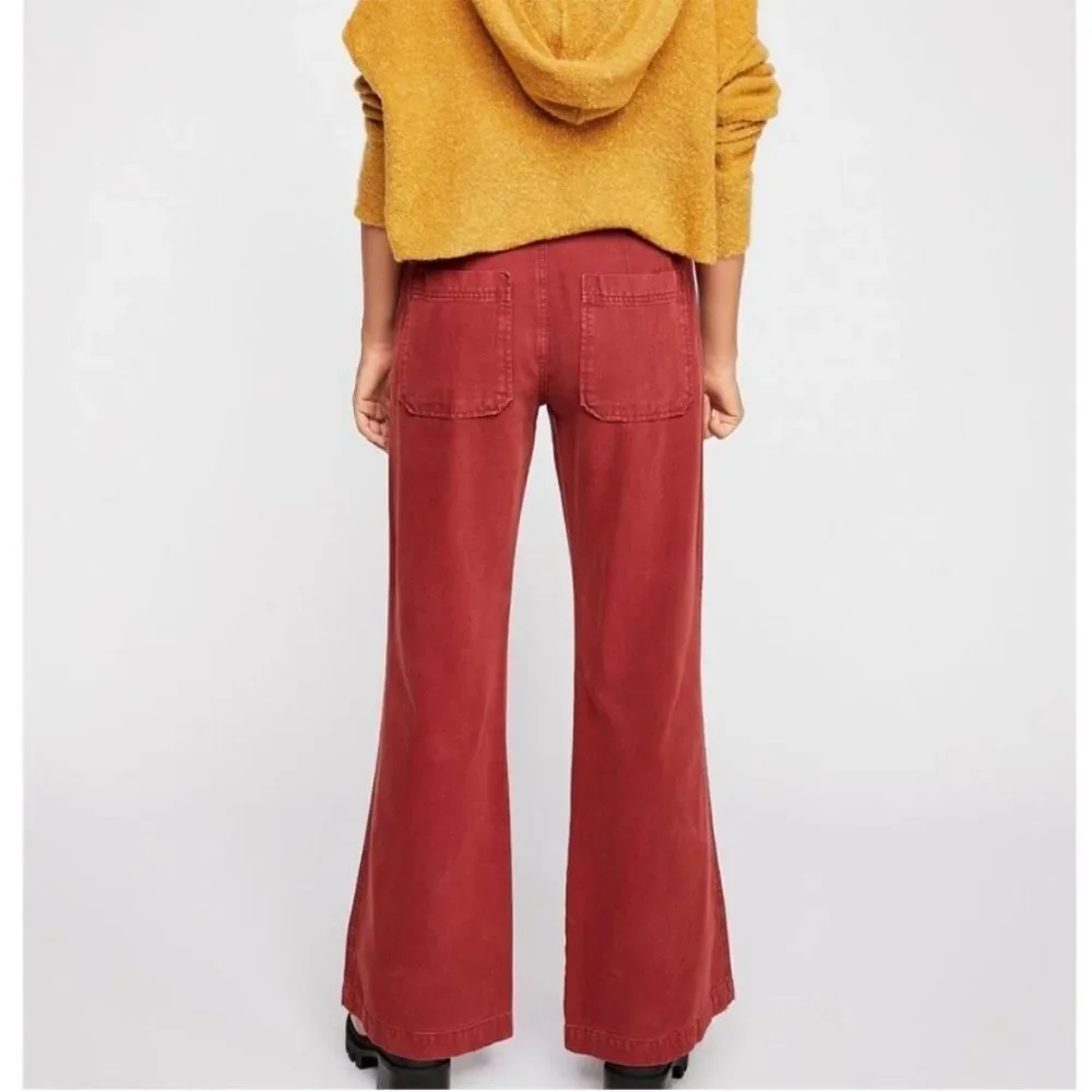 Free People Corin Mod Red Wine Slim Flare Pants Women's Size 0